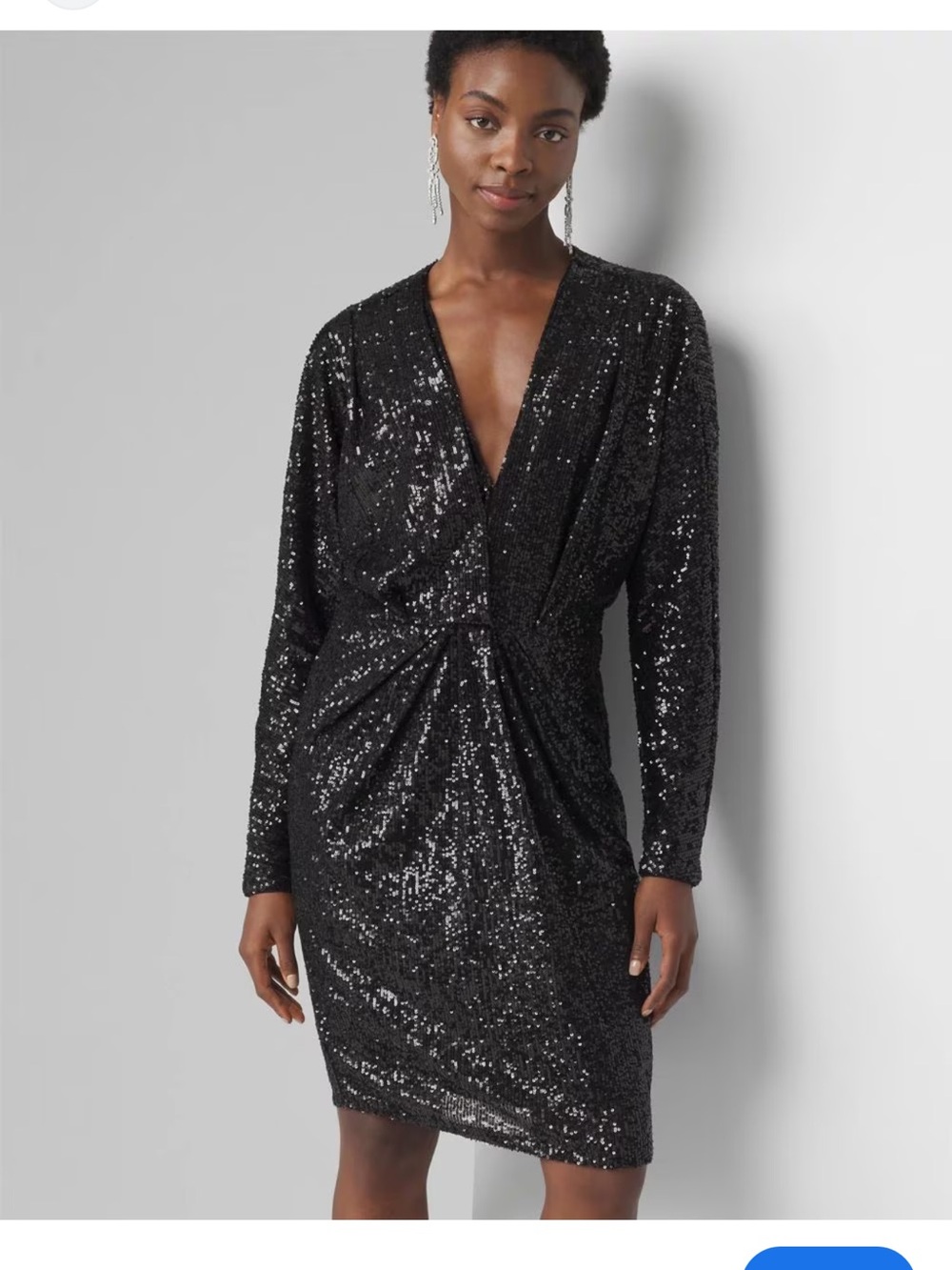WHBM Black Sequin Pleated Dress